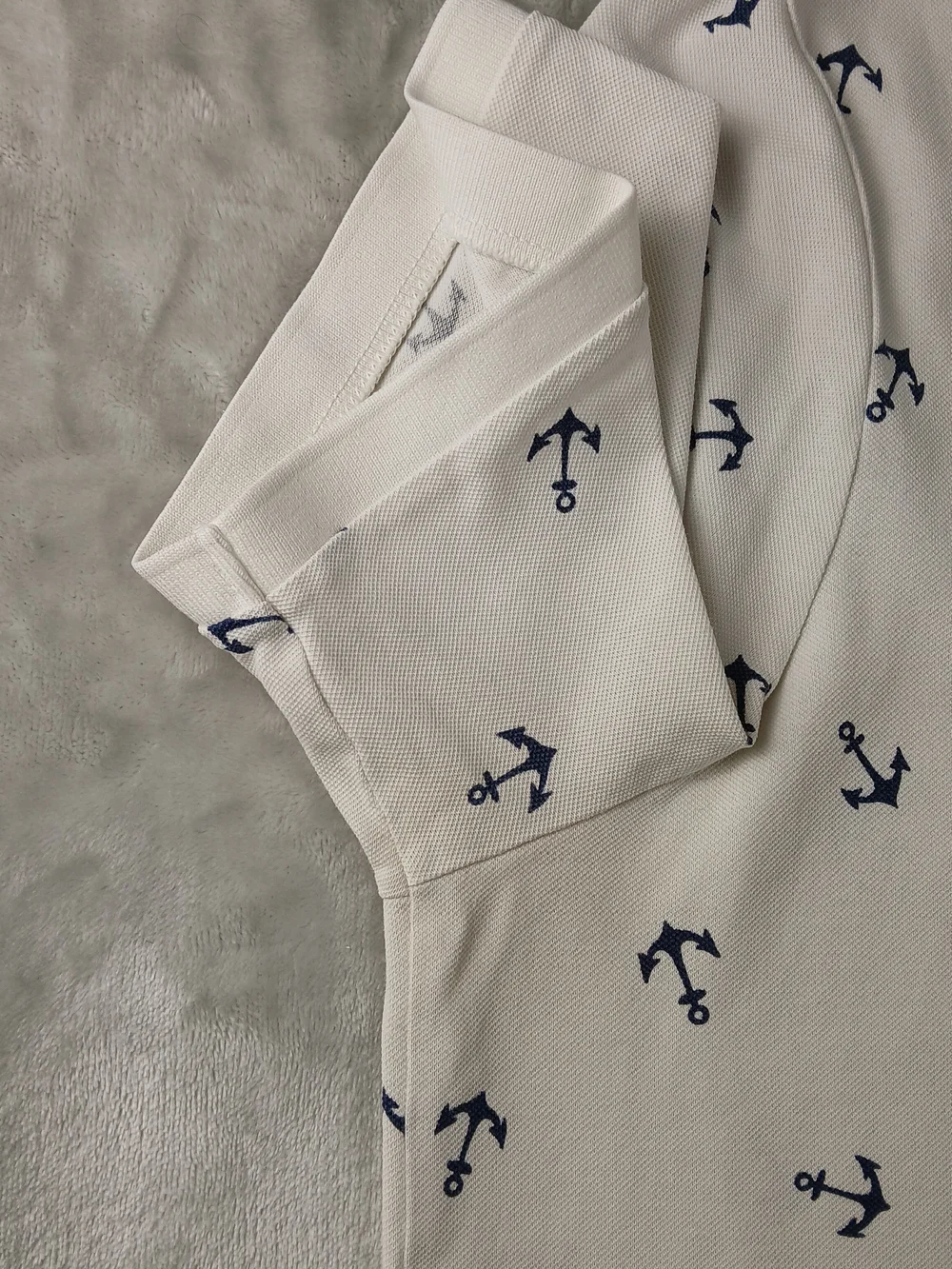 Polo Ralph Lauren All Over Print Polo Shirt XL Men's Stretch Mesh Anchors White